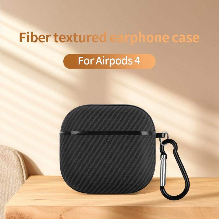 For AirPods 4 Fibre Texture PU Earbuds Box PC Case with Hook