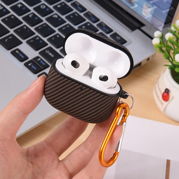 For AirPods 4 Fibre Texture PU Earbuds Box PC Case with Hook