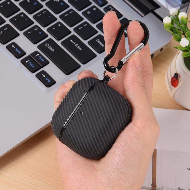 For AirPods 4 Fibre Texture PU Earbuds Box PC Case with Hook