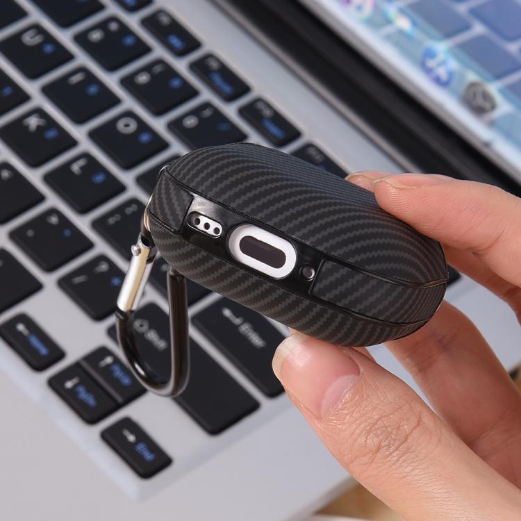 For AirPods 4 Fibre Texture PU Earbuds Box PC Case with Hook