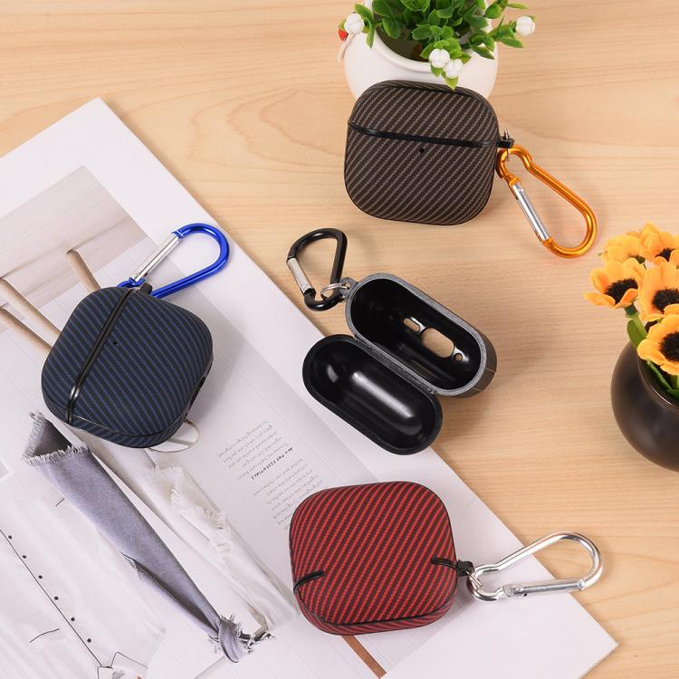 For AirPods 4 Fibre Texture PU Earbuds Box PC Case with Hook