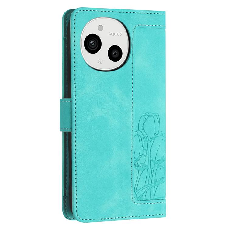 For Sharp Aquos Sense9 Tulips Embossed Leather Phone Case with Lanyard