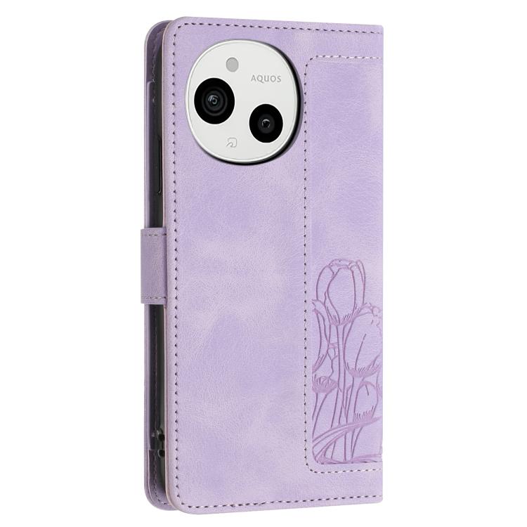 For Sharp Aquos Sense9 Tulips Embossed Leather Phone Case with Lanyard