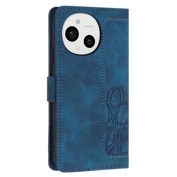 For Sharp Aquos Sense9 Tulips Embossed Leather Phone Case with Lanyard
