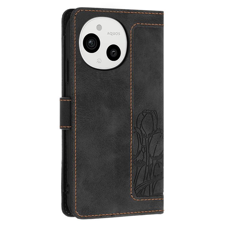 For Sharp Aquos Sense9 Tulips Embossed Leather Phone Case with Lanyard