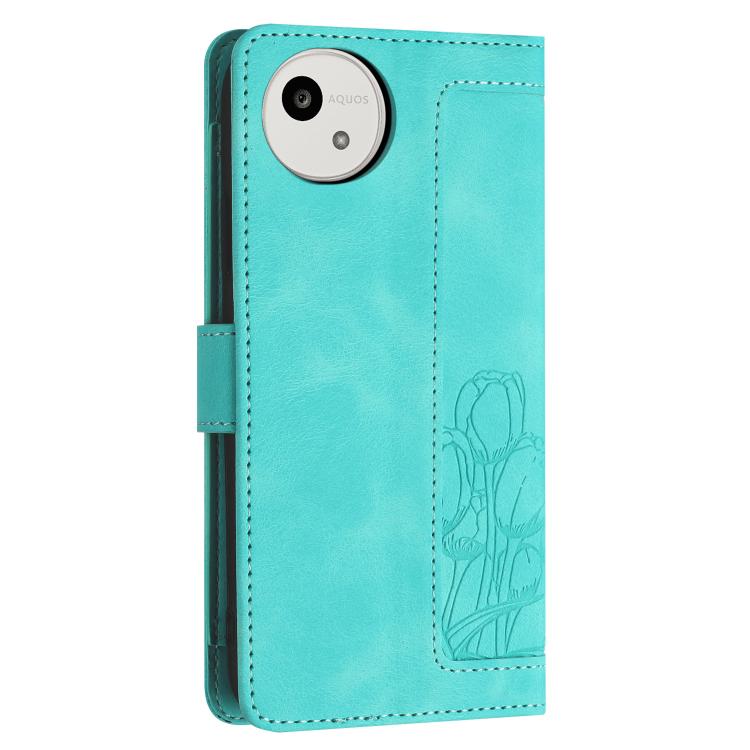 For Sharp Aquos wish5 Tulips Embossed Leather Phone Case with Lanyard
