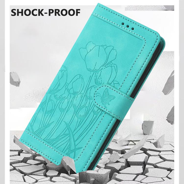 For Sharp Aquos wish5 Tulips Embossed Leather Phone Case with Lanyard