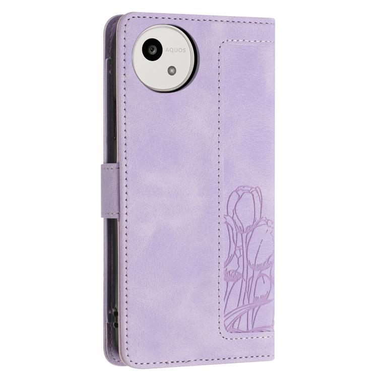 For Sharp Aquos wish5 Tulips Embossed Leather Phone Case with Lanyard