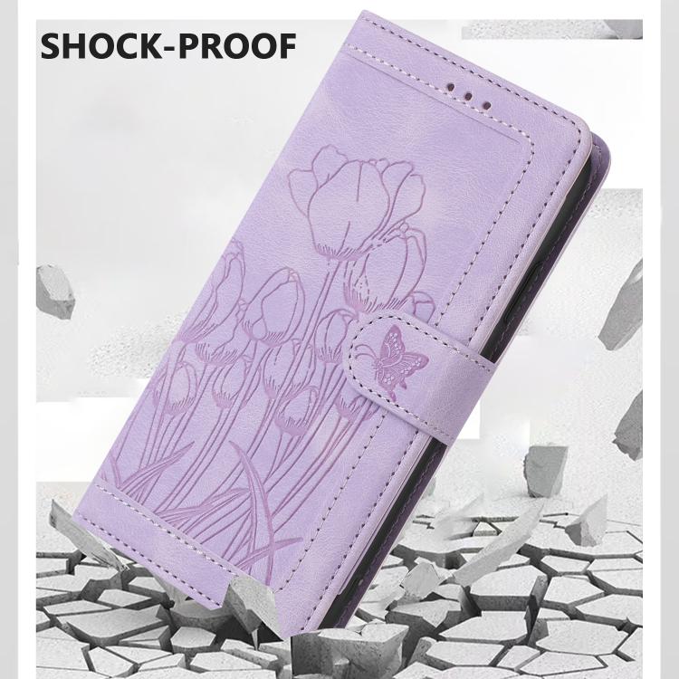 For Sharp Aquos wish5 Tulips Embossed Leather Phone Case with Lanyard