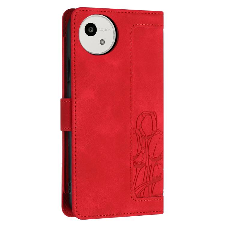 For Sharp Aquos wish5 Tulips Embossed Leather Phone Case with Lanyard