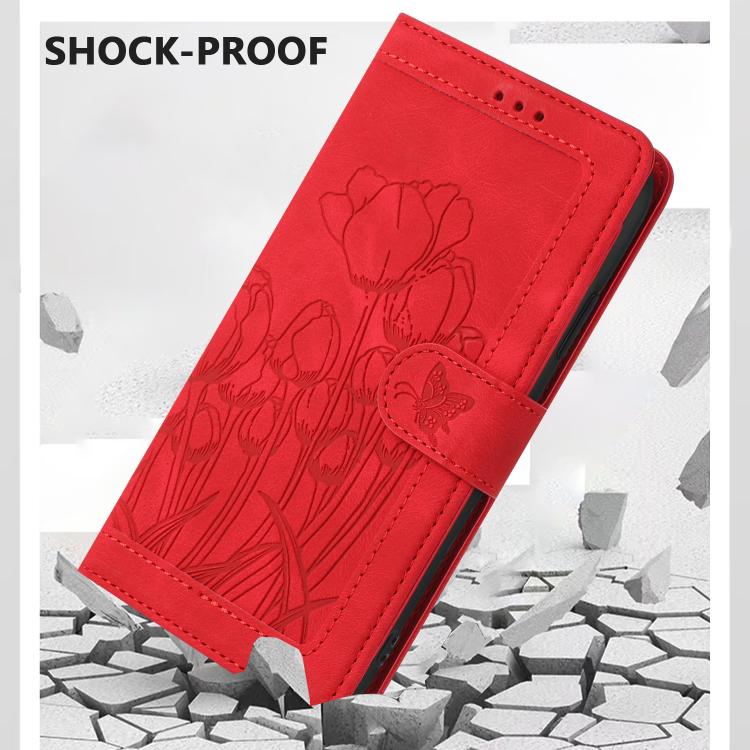 For Sharp Aquos wish5 Tulips Embossed Leather Phone Case with Lanyard