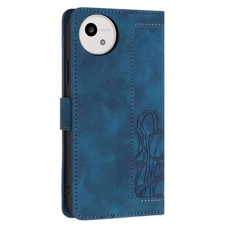 For Sharp Aquos wish5 Tulips Embossed Leather Phone Case with Lanyard
