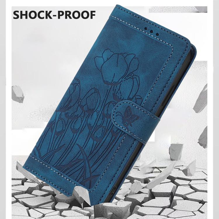 For Sharp Aquos wish5 Tulips Embossed Leather Phone Case with Lanyard