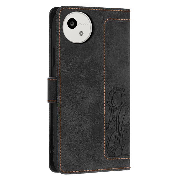 For Sharp Aquos wish5 Tulips Embossed Leather Phone Case with Lanyard