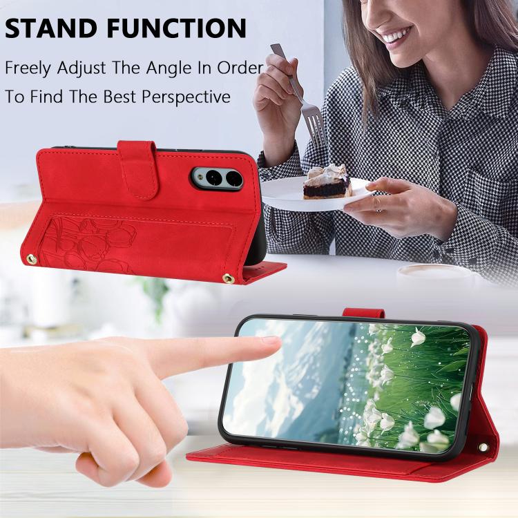For Fujitsu Arrows We2 Tulips Embossed Leather Phone Case with Lanyard