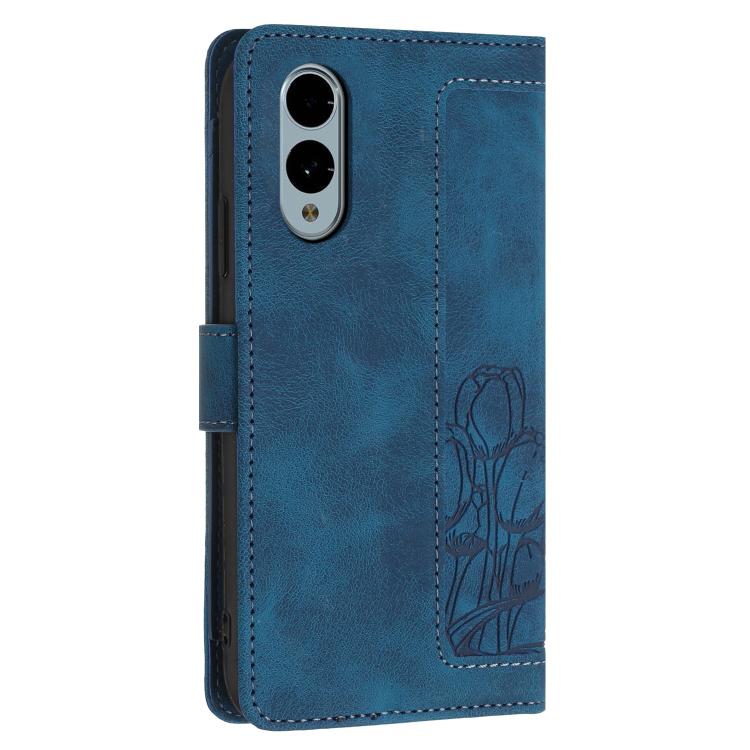 For Fujitsu Arrows We2 Tulips Embossed Leather Phone Case with Lanyard