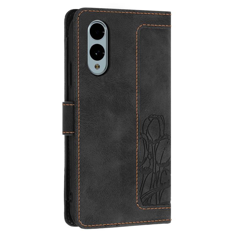 For Fujitsu Arrows We2 Tulips Embossed Leather Phone Case with Lanyard