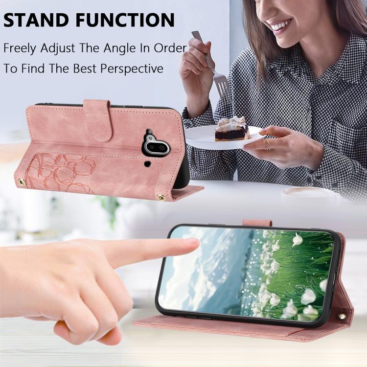 For Fujitsu Arrows F-52B Tulips Embossed Leather Phone Case with Lanyard