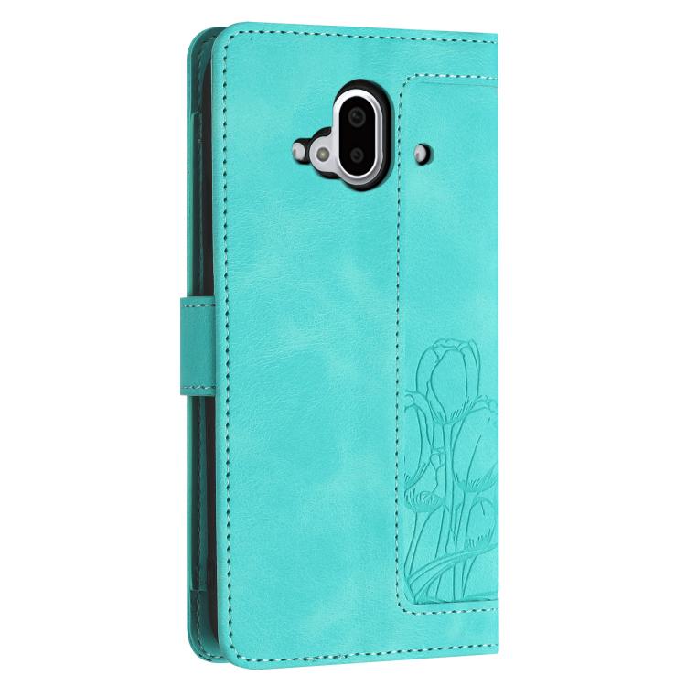 For Fujitsu Arrows F-52B Tulips Embossed Leather Phone Case with Lanyard