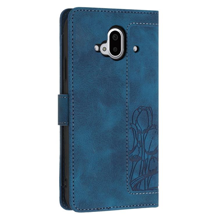 For Fujitsu Arrows F-52B Tulips Embossed Leather Phone Case with Lanyard
