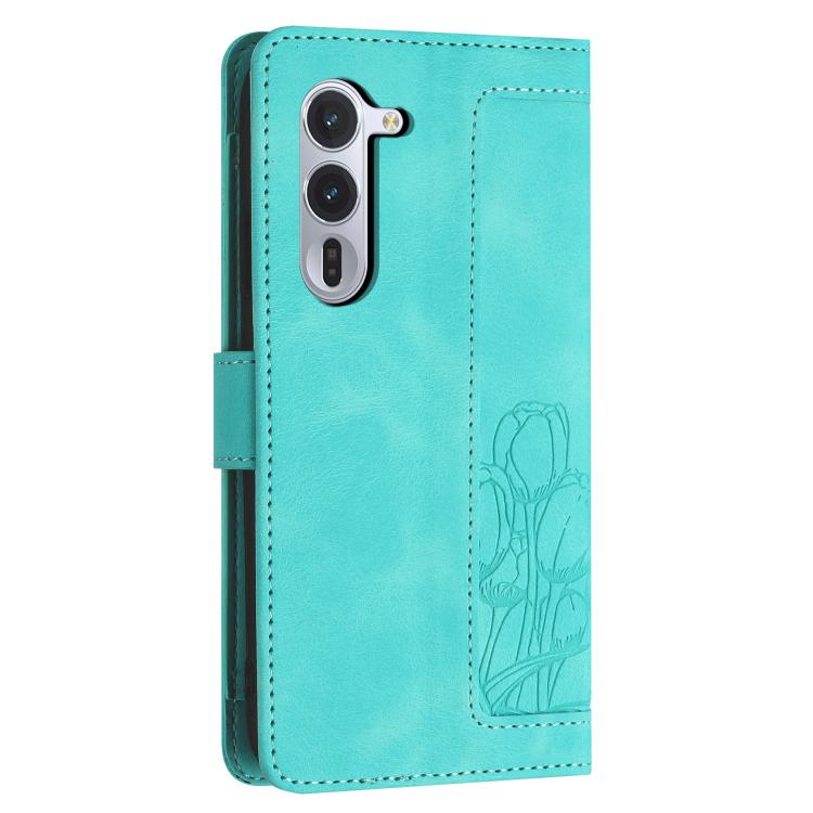 For Fujitsu Arrows Alpha F-51F Tulips Embossed Leather Phone Case with Lanyard