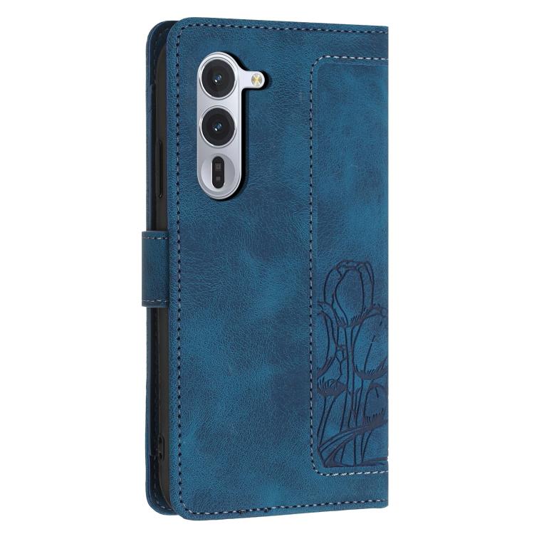 For Fujitsu Arrows Alpha F-51F Tulips Embossed Leather Phone Case with Lanyard