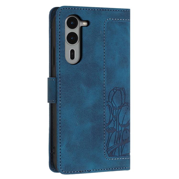 For Fujitsu Arrows We2 Plus Tulips Embossed Leather Phone Case with Lanyard