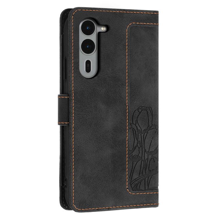 For Fujitsu Arrows We2 Plus Tulips Embossed Leather Phone Case with Lanyard