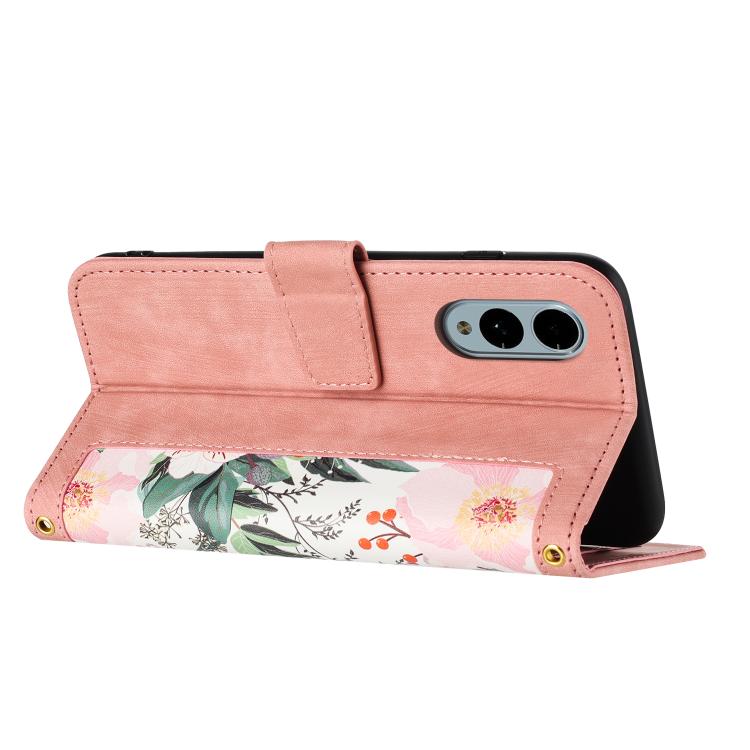 For Fujitsu Arrows We2 Floral Pattern Leather Phone Case with Lanyard