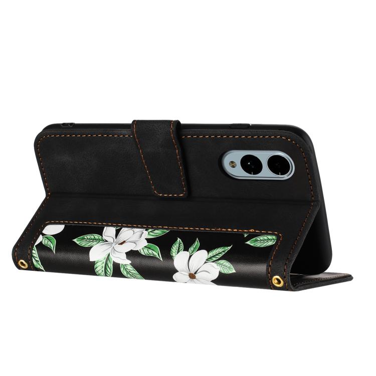 For Fujitsu Arrows We2 Floral Pattern Leather Phone Case with Lanyard
