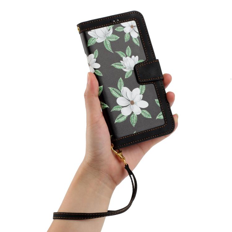 For Fujitsu Arrows We2 Floral Pattern Leather Phone Case with Lanyard