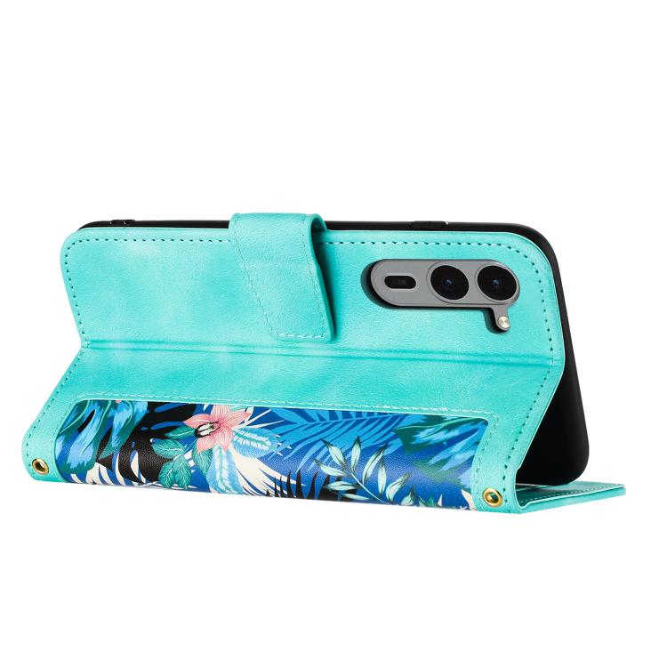 For Fujitsu Arrows We2 Plus Floral Pattern Leather Phone Case with Lanyard
