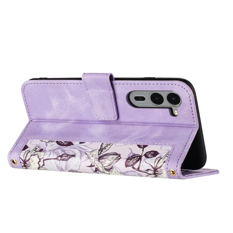 For Fujitsu Arrows We2 Plus Floral Pattern Leather Phone Case with Lanyard