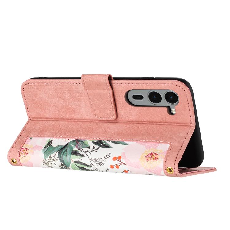 For Fujitsu Arrows We2 Plus Floral Pattern Leather Phone Case with Lanyard