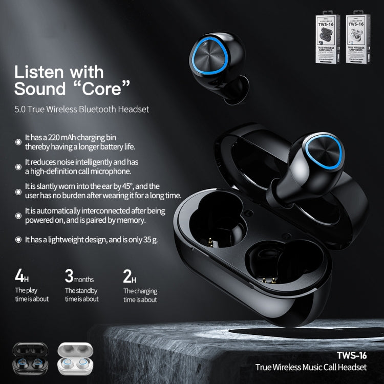 REMAX TWS-16 Bluetooth 5.0 Metal True Wireless Bluetooth Music Earphone with Charging Box