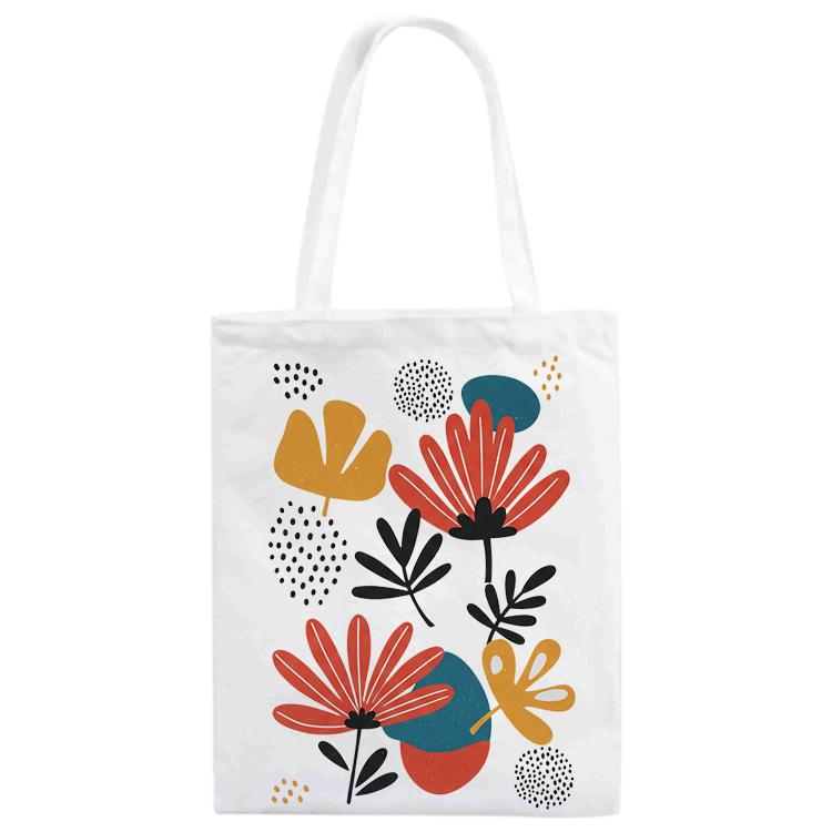 Flowers Printed Canvas Handbag Digital Print On Your Demand, Size:30x25cm