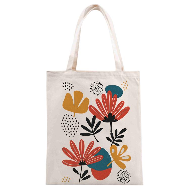 Flowers Printed Canvas Handbag Digital Print On Your Demand, Size:35x30cm