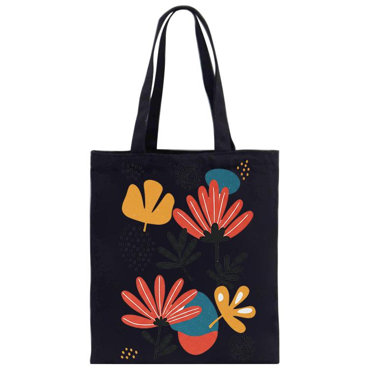 Flowers Printed Canvas Handbag Digital Print On Your Demand, Size:35x30cm