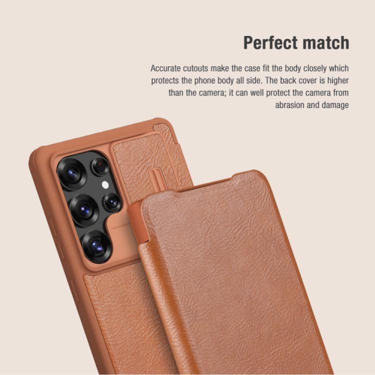 For Samsung Galaxy S25 Ultra 5G NILLKIN QIN Series Pro Sliding Camera Cover Design Leather Phone Case