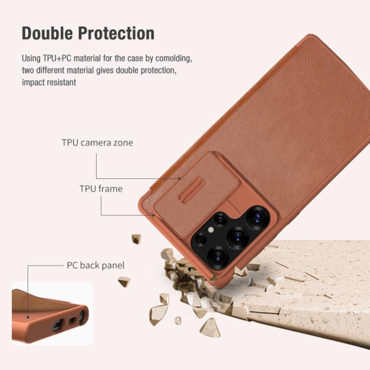 For Samsung Galaxy S25 Ultra 5G NILLKIN QIN Series Pro Sliding Camera Cover Design Leather Phone Case