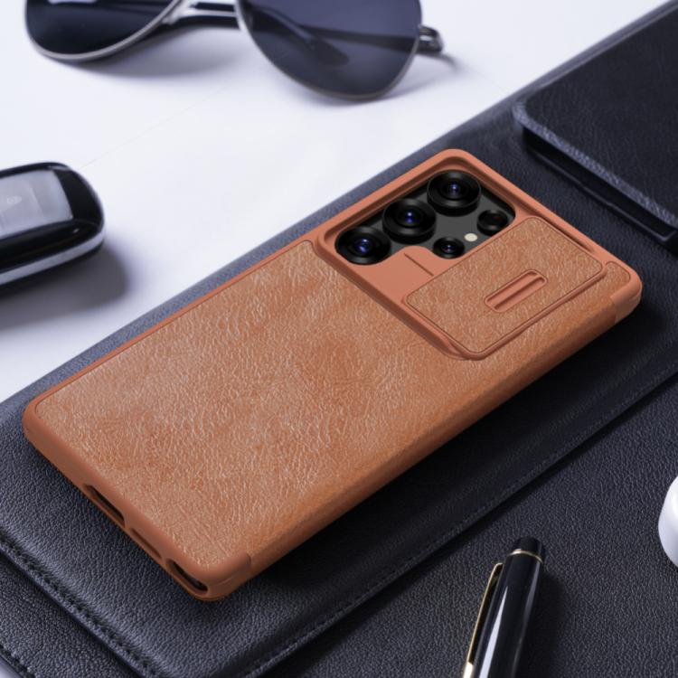For Samsung Galaxy S25 Ultra 5G NILLKIN QIN Series Pro Sliding Camera Cover Design Leather Phone Case