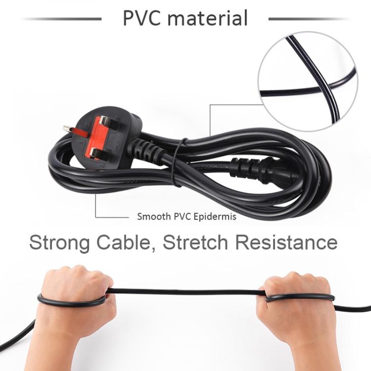 Big UK Plug Computer PC Power Cord 3 Pin Cable 0.5 Square, Length:1.5m - Black