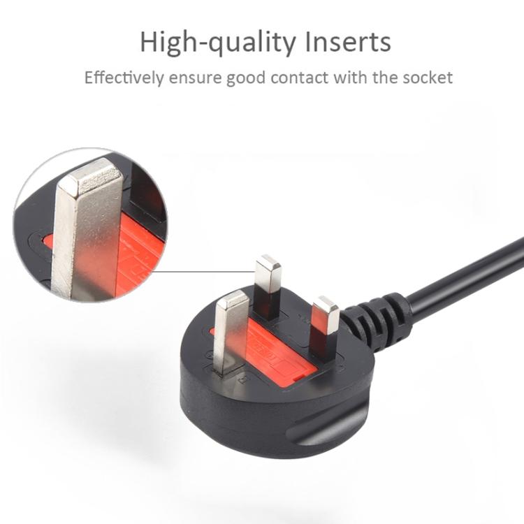 Big UK Plug Computer PC Power Cord 3 Pin Cable 0.5 Square, Length:1.5m - Black