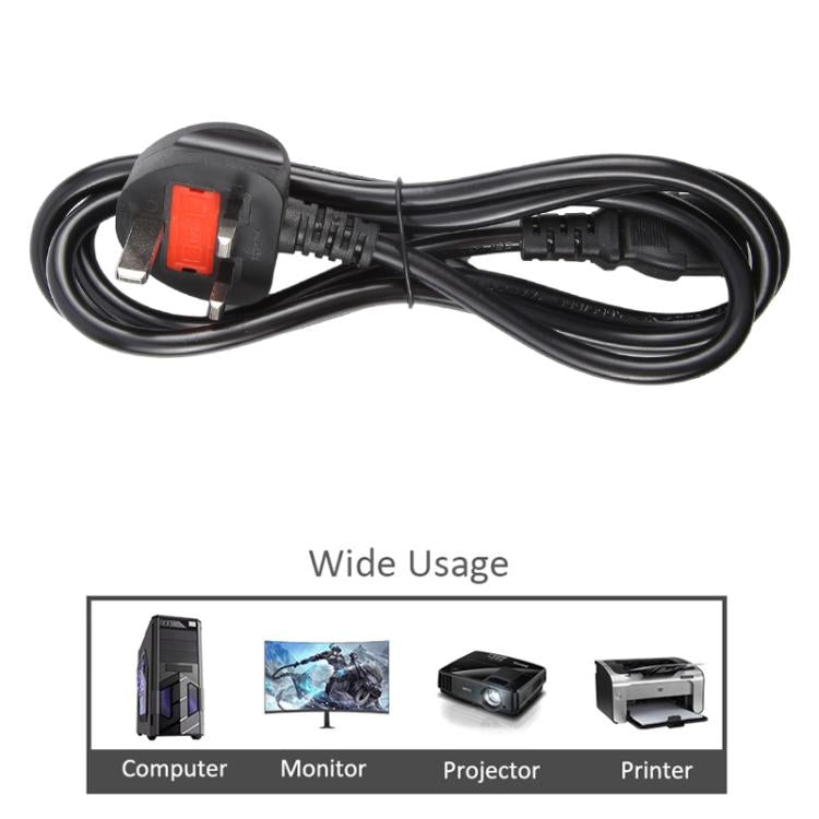 Big UK Plug Computer PC Power Cord 3 Pin Cable 0.5 Square, Length:1.5m - Black