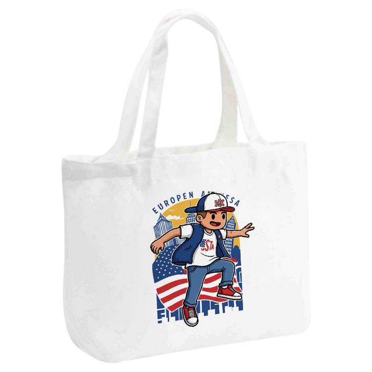 Boy Printed Canvas Handbag Digital Print On Your Demand, Size:35x45x15cm
