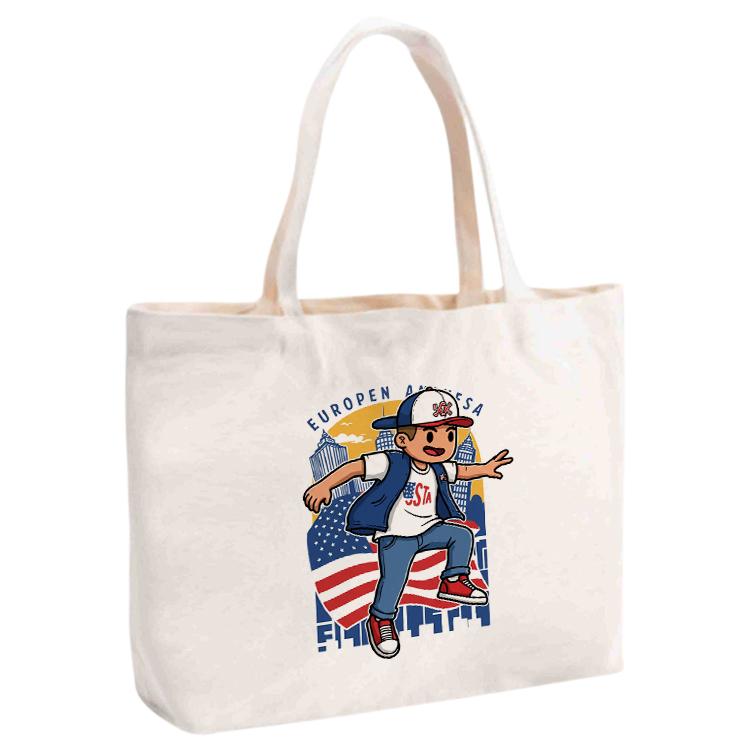 Boy Printed Canvas Handbag Digital Print On Your Demand, Size:35x45x15cm