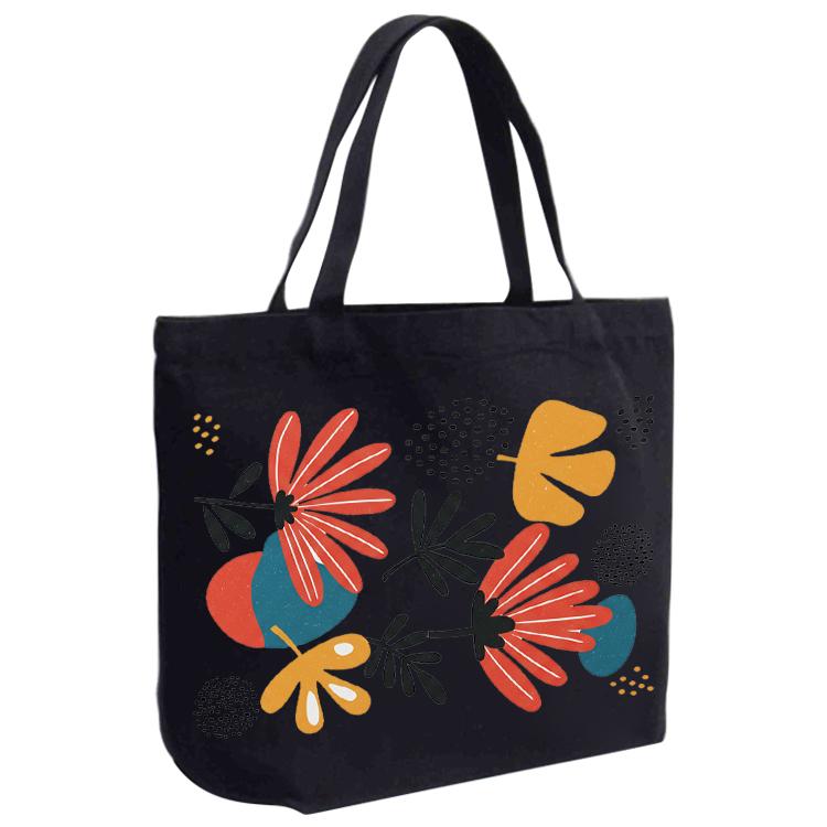 Flowers Printed Canvas Handbag Digital Print On Your Demand, Size:20x30x10cm
