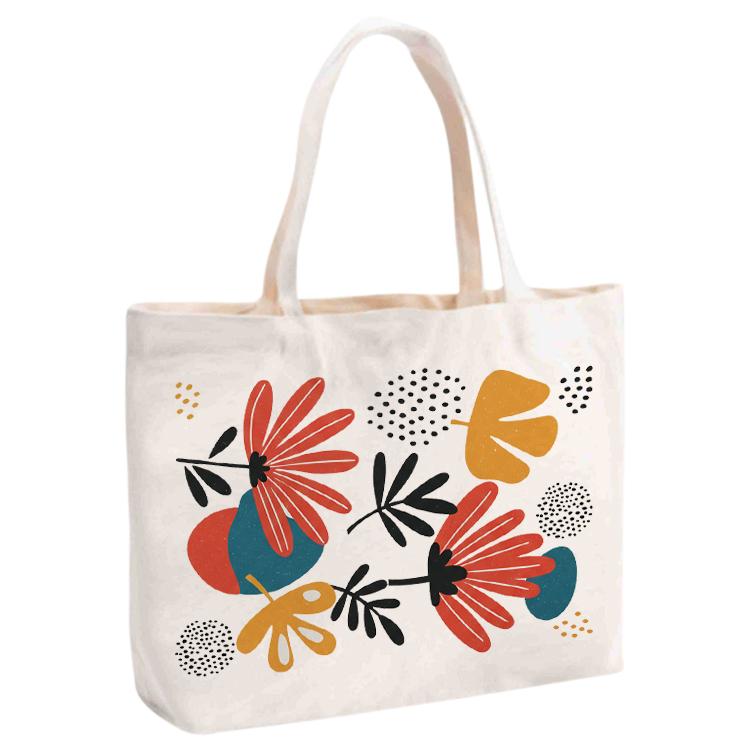 Flowers Printed Canvas Handbag Digital Print On Your Demand, Size:30x40x10cm