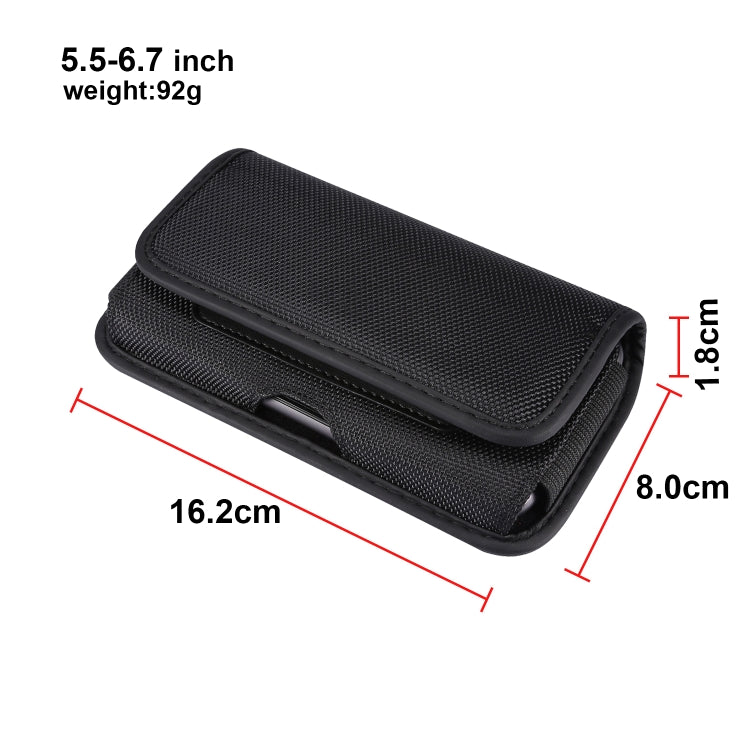 Durable Oxford Cloth Horizontal Plate Hanging Waist Phone Waist Pack Leather Case with Card Slot, Suitable for 5.5-6.7 inch Smartphones(Black)