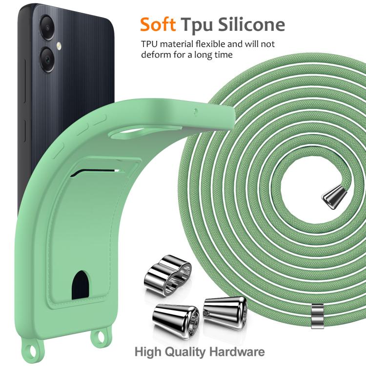 For Samsung Galaxy M05 / F05 Integrated Card Bag Solid Color Liquid Silicone Phone Case with Lanyard